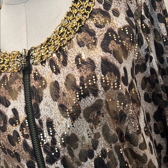 MSK Leopard Print Zip Up Top with Gold Details in Size Large - Picture 3 of 6